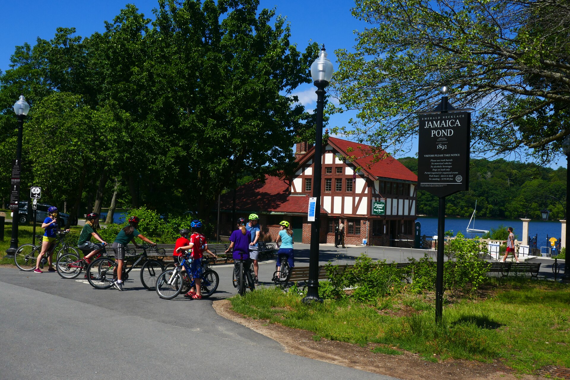 The boathouse and paths at Jamaica Pond, Boston